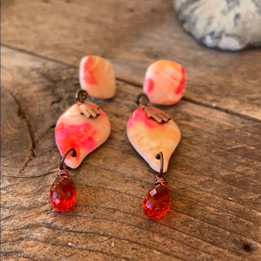 Artisan Leaf and Gemstone Earrings